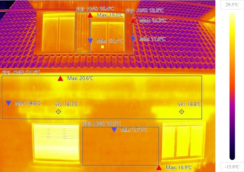 Homlokzat és tető hőtérkép